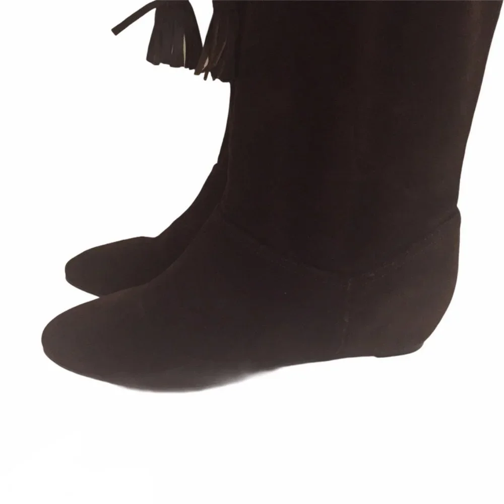 BCBG PL-Giselle Tassel Knee Suede Brown Boots 6.5 New Girls Women's boots